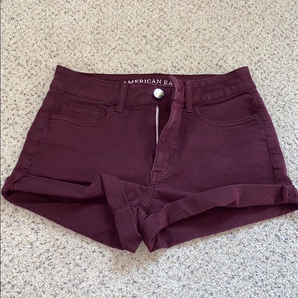 Maroon AE American Eagle High Rise Shorts 6